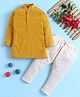 Jeet Ethnics Cotton Blend Knit Full Sleeves Schiffli Embroidered Kurta & Pyjama Set - Yellow