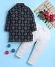 Jeet Ethnics Cotton Blend Knit Full Sleeves Geometric Printed Kurta & Pyjama Set - Navy Blue