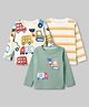Babyhug 100% Cotton Knit Full Sleeves Striped T-Shirt With Vehicle Print Pack of 3 - White & Yellow