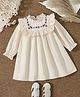 Mark & Mia 100% Cotton Full Sleeves One Piece Dress With Floral Embroidery - Beige