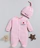 Wonderchild Interlock Woven Full Sleeve Sleepsuit with Cap & I Love Mummy Embroidery - Pink