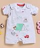 Wonderchild Interlock Woven Half Sleeves Tee With Teddy Bear Printed Romper - White & Light Grey