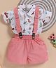 Wonderchild Interlock Woven Half Sleeves Christmas Printed T-Shirt With Shorts and Suspender - White/Deep Peach