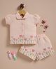 Wonderchild Interlock Knit Woven Half Sleeves Shirt & Short set With Floral Print - Peach