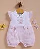 Wonderchild Interlock Woven Half Sleeve Printed Romper With Teddy Bear Patch & Bow Applique - White
