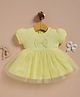 Wonderchild Interlock Woven Rib Knit Half Sleeves Frock With Bow Detail - Lemon