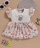 Wonderchild Interlock Woven Half Sleeves Frock with Woodland Animals Print - Cream