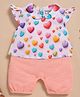 Wonderchild Interlock Woven Sleeveless Romper With Half Sleeves Heart Printed Tee - Peach