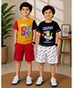 3PIN 100% Cotton Knit Pack Of 2 Half Sleeves Star & Summer Time Text Printed Tees & Shorts Set - Mustard & Black