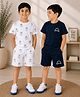 3PIN 100% Cotton Knit Pack Of 2 Half Sleeves Jawsome Text & Sharks Printed Tees & Shorts Set - White & Navy Blue