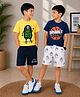 3PIN 100% Cotton Knit Pack Of 2 Half Sleeves Monster & Basket Ball Printed Tees & Shorts Set -  Yellow & Blue