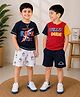 3PIN 100% Cotton Knit Pack Of 2 Half Sleeves Rockstar & Hello Dude Text Printed Tees & Shorts Set - Red & Navy Blue
