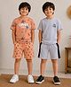 3PIN 100% Cotton Knit Pack Of 2 Half Sleeves Summer Time & Surf Text Printed Tees & Shorts Set - Orange & Grey Melange