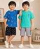 3PIN 100% Cotton Knit Pack Of 2 Half Sleeves Surfing Theme & Vacation Printed Tees & Shorts Set - Blue & Aqua Green
