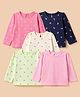 Babyhug 100% Cotton Knit Full Sleeves T-Shirts with Floral Polka Dots Cherry Strawberry Print Pack of 5 - Pink Navy Blue Cream Light Green Light Pink