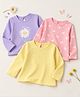 Babyhug 100% Cotton Knit Full Sleeves T-Shirts with Flower, Butterfly & Polka Dots Print Pack of 3 - Pink Yellow Lavender