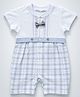 Little Surprise Box Cotton Woven Half Sleeves Checked & Bow Applique Detailed Romper - Grey
