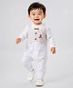 Little Surprise Box Cotton Woven Full Sleeves Striped Attached Waistcoat Romper - Beige
