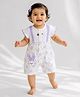Little Surprise Box Cotton Woven Half Sleeves Bunny Patch Detailed Dungaree Style Romper - Purple