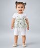 Little Surprise Box Cotton Woven Half Sleeves Floral Printed Dungaree Style Romper - White