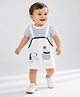 Little Surprise Box Cotton Woven Half Sleeves Puppy & Ball Printed Dungaree Style Romper - White