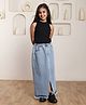 Shorgul Cotton Knit Sleeveless Solid Crop Top With Front Slit Denim Skirt Set - Black