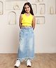 Shorgul Cotton Knit Sleeveless Solid Top With Frayed Denim Skirt Set - Yellow