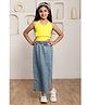 Shorgul Cotton Knit Sleeveless Solid Top With Side Slit Denim Skirt Set - Yellow