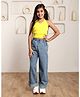 Shorgul Cotton Knit Sleeveless Solid Top & Jeans Set -Yellow
