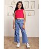 Shorgul Cotton Knit Sleeveless Solid Crop Top & Cargo Jeans Set - Pink