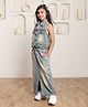 Shorgul Cotton Denim Sleeveless Washed Shirt Style Top & Skirt Set - Blue