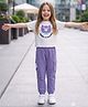 Laughing kids Cotton Jersey Knit Half Sleeves Cat Printed Tee & Joggers Set - White & Lavender
