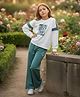 Laughing kids Cotton Jersey Knit Full Sleeves Smiley Face Printed Track Suit - White & Teal