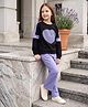 Laughing kids Cotton Jersey Knit Full Sleeves Heart Printed Track Suit - Black & Purple