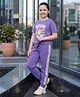 Laughing kids Cotton Jersey Knit Half Sleeves Surf Session Text Printed Tee & Joggers Set - Lavender