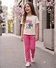 Laughing kids Cotton Jersey Knit Half Sleeves Banana Printed Tee & Pajama Set - Cream & Pink
