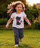 Laughing kids Cotton Jersey Knit Half Sleeves Cat Printed Tee & Pajama Set - Navy Blue & White