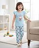 Laughing kids Cotton Jersey Half Sleeves Cat Printed Tee & Pajama Night Suit - Sky Blue