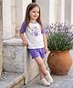 Laughing kids Cotton Jersey Knit Half Sleeves Sipper Printed Tee & Shorts Set - White & Lavender