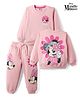 Babyhug Disney 100% Cotton Terry Knit Full Sleeves Sweatshirt and Jogger with Front & Back Minnie Mouse Graphic Print - Pink