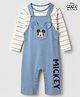 Babyoye Disney 100% Cotton Single Jersey Knit Dungaree Set with Full Sleeves T-shirt Mickey Mouse Print & Applique with Stripes - White