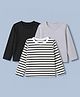Honeyhap Premium 100% Cotton Knit Yarn Dyed & Solid Full Sleeves T-Shirts with Stripes & Bio Finish Pack of 3 - Black, White Melange & Marshmallow