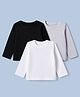 Honeyhap Premium 100% Cotton Knit Full Sleeves Solid Bio Finish T-Shirts Pack of 3 - Black , White & Grey