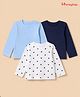 Honeyhap Premium 100% Cotton Knit Solid T-Shirts with Full Sleeves and Polka Dots Print Pack of 3 - Navy Peony, Dutch Canal & Bright White