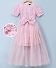 Hola Bonita Knit Half Sleeves Sequinned Party Dress With Shimmer & Layered Skirt - Pink