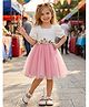 FOSTRIC Cotton Knit Puffed Sleeves Floral Applique Detailed Dress - Pink