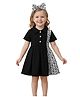 Fostric Cotton Blend Knit Half Sleeves Baby Text Printed Dress With Headband - Black