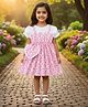 FOSTRIC Cotton Blend Knit Puffed Sleeves Floral Printed Dress With Sling Bag - Pink