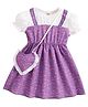 FOSTRIC Cotton Blend Knit Puffed Sleeves Floral Printed Dress With Sling Bag - Purple