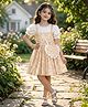 FOSTRIC Cotton Blend Knit Puffed Sleeves Floral Printed Dress With Sling Bag - Yellow